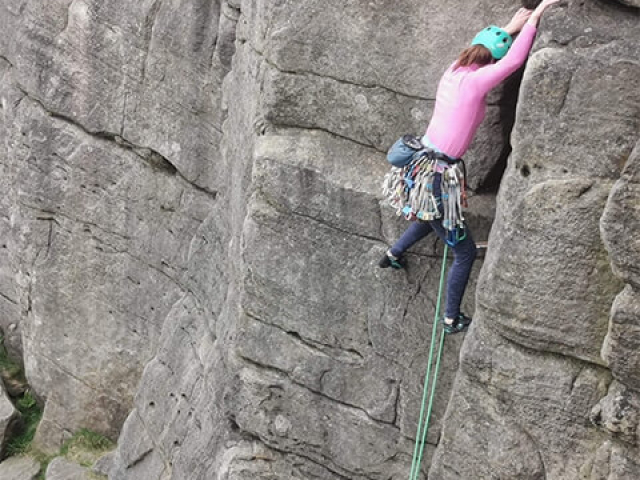 Gemma Climing at Stanage Edge