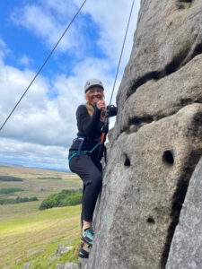 Jane Climing at Stanage Edge